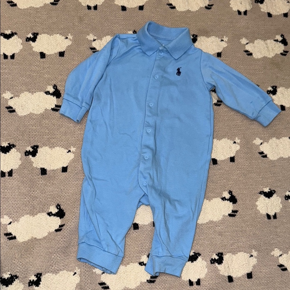 Ralph Lauren Blue Footies One Piece with Polo Logo